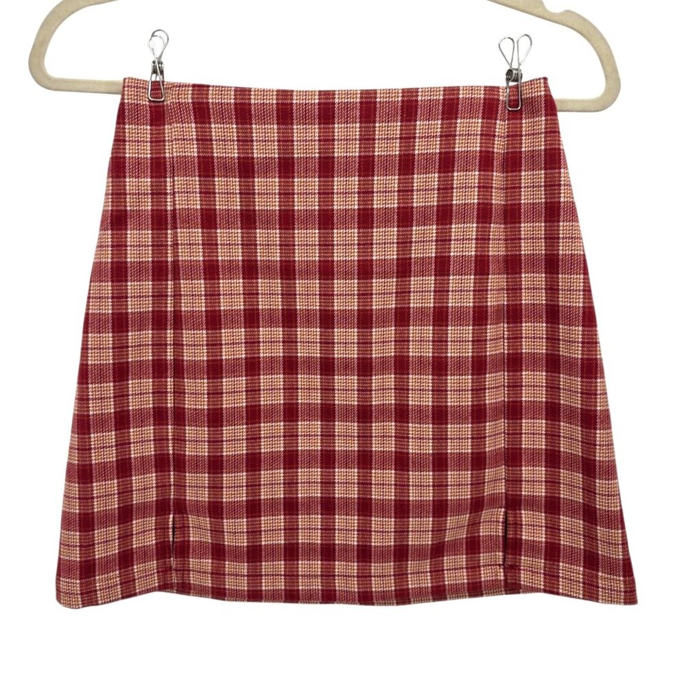 Brandy Melville Womens One Size Skirt Mini Plaid Fitted Red Orange Preppy Retro
